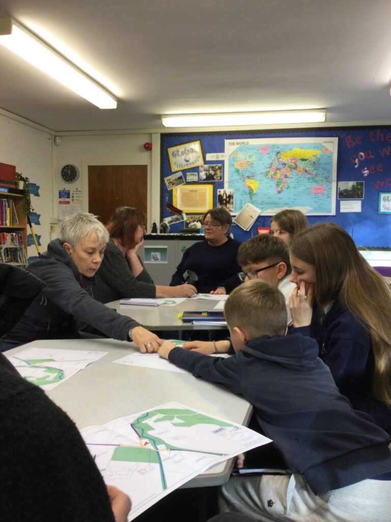 Pupils at Duncow Primary School discuss plans to make the roads around their school safer.