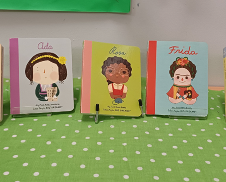 Image of three of the 'little people, big dreams' books that children at Barr Hill primary school secured funding to add to their school library.