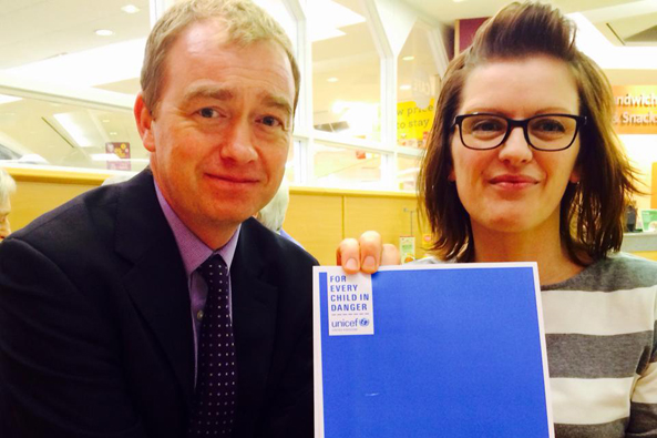 Children's Champion Vivienne Ruth Ollis meets Tim Farron MP to talk about the campaign to end violence against children.