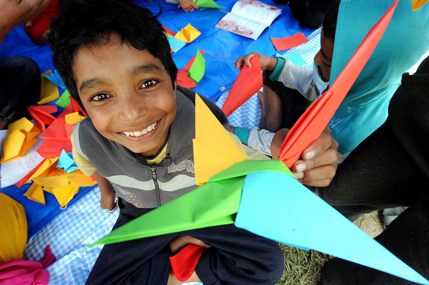 Twelve-year-old Sajan plays at the child-friendly space, which provides a safe refuge for children affected by the Nepal earthquake. Photo: Unicef Nepal/2015/CSKarki