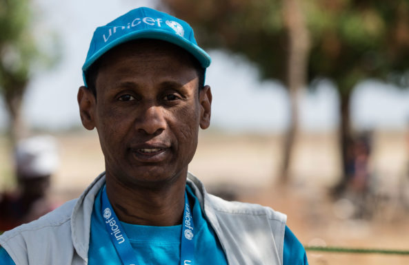 Unicef nutrition specialist Kibrom Tesfaselassie during a Rapid Response Mechanism (RRM) mission in Thonyor, South Sudan. Photo: Modola/Unicef