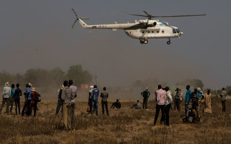 The Unicef/WFT emergency rapid response mission lands in Leer County, South Sudan in March 2017.