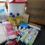 UNICEF’s family hygiene and dignity kit contain a bucket, washing powder, bars of soap, shampoo, tooth brushes, tooth paste, washable napkins among others. Photo by Kazutaka Sekine