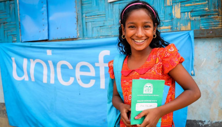 Portrait of Sehana Akter (10) at UNICEF Child learning center. Balukhali 1 refugee camp. Bangladesh