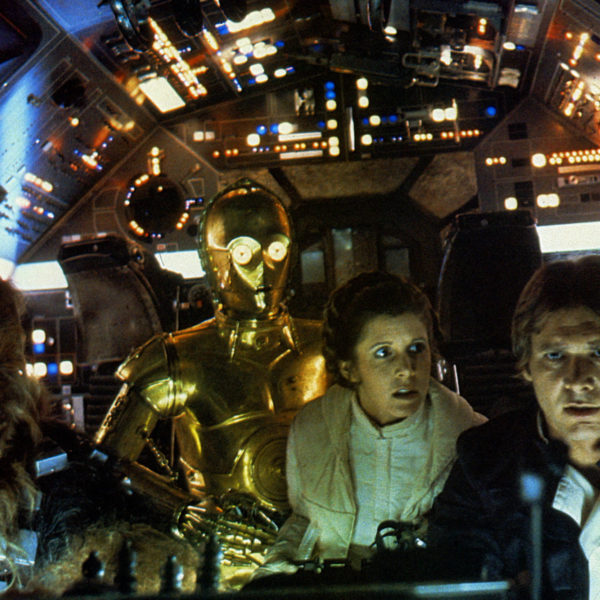 CHEWBACCA, C3PO, CARRIE FISHER and HARRISON FORD in Star Wars