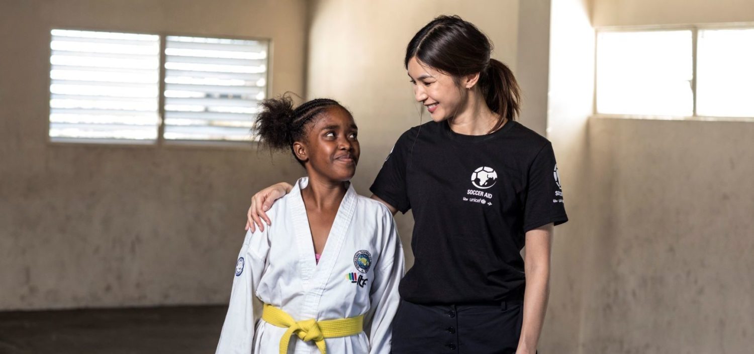 Gemma Chan in Jamaica at Unicef funded project Fight for Peace