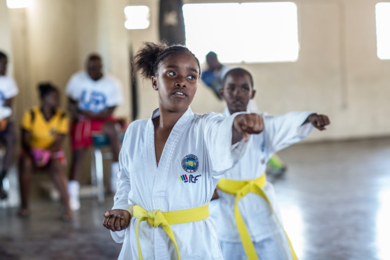 Sabrina learning Tae Kwon Do at Fight for Peace