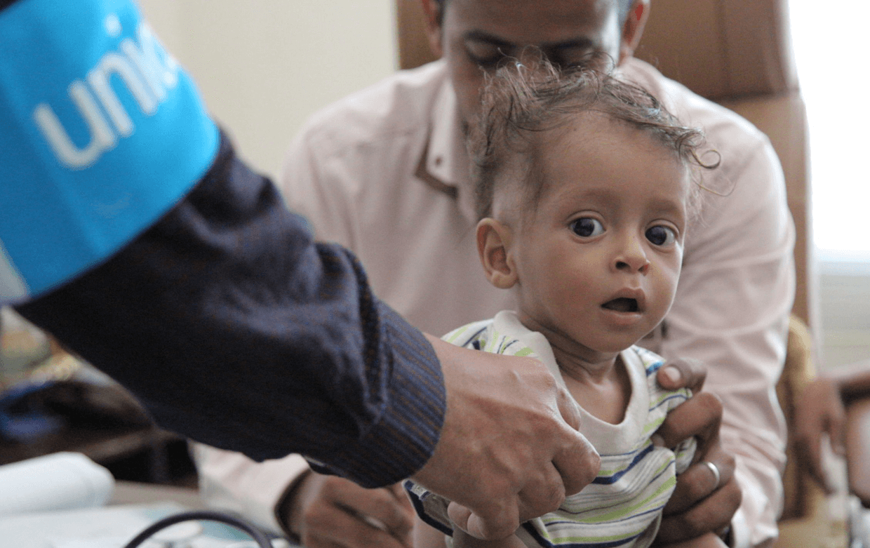 A child is screened for malnutrition in Sa’ada, Yemen