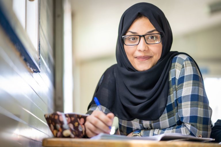 17-year-old Bodoor is in the 12th grade at a Unicef-supported school in Azrap Refugee camp and preparing for her final exams.