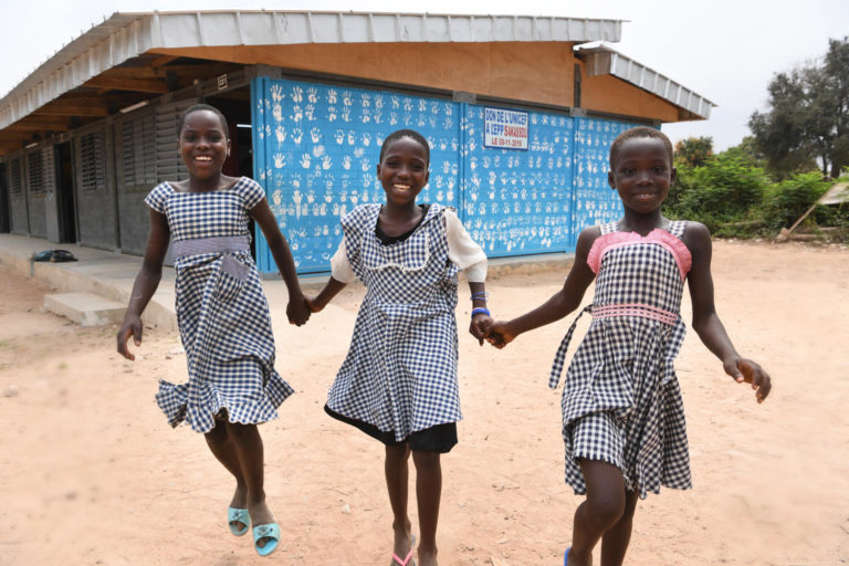 Girls going home after school, in Toumodi-Sakassou, in the center of Côte d'Ivoire.