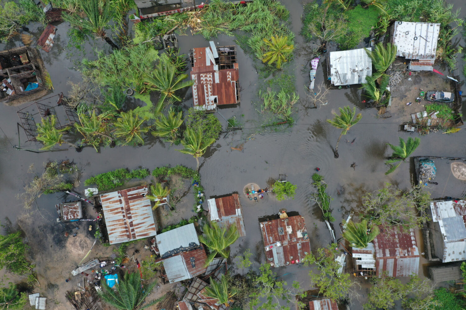 Drone photo of flooded village