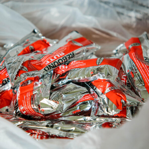 Lots of therapeutic food in silver foil wrappers.