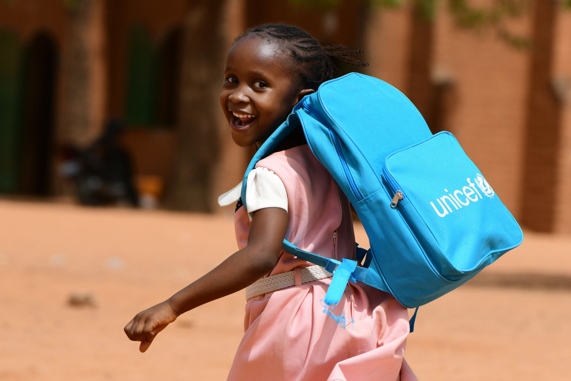 Schoolgirl with UNICEF backpack
