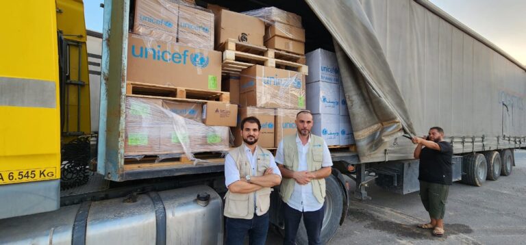 in the aftermath of Storm Daniel, UNICEF and the Libya Red Crescent (LRC) Society, deploy emergency supplies from a warehouse in Tripoli to Benghazi, Libya.  The supplies include 1,100 hygiene kits & vital medical supplies for 10,000 people and essential clothing kits for 500 children.