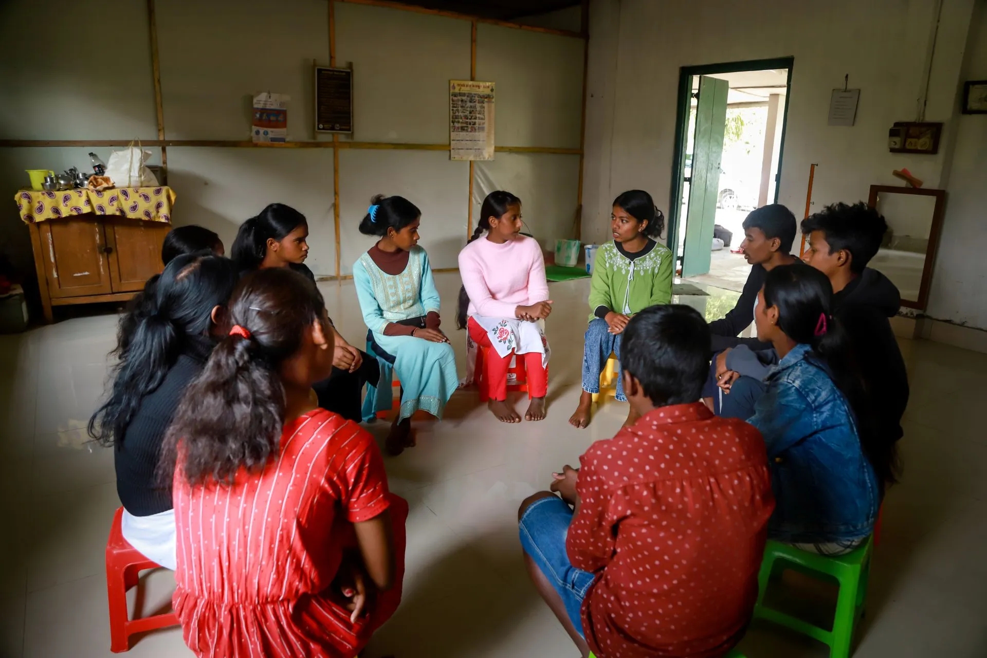 Ratanadip joins a meeting at the adolescent boys and girls group at his school at the Dibrugarh district of Assam.